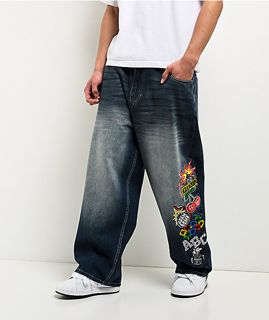 Adam Bomb Variety Patch Blue Wash Baggy Jeans | Zumiez