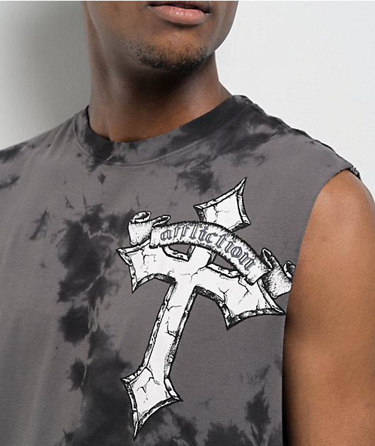 Afflicition Crossed Over Cutoff Black Tie Dye Tank Top | Zumiez