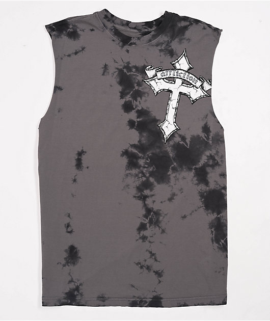 Afflicition Crossed Over Cutoff Black Tie Dye Tank Top | Zumiez
