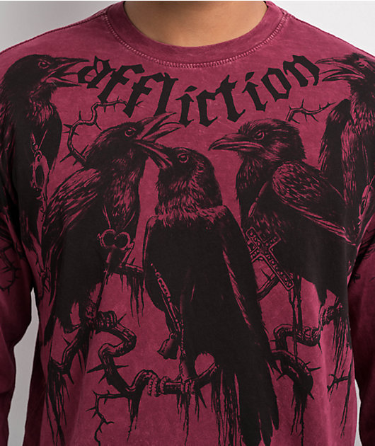 Afflicition Crows Burgundy Lava Wash Long Sleeve T-Shirt | Zumiez