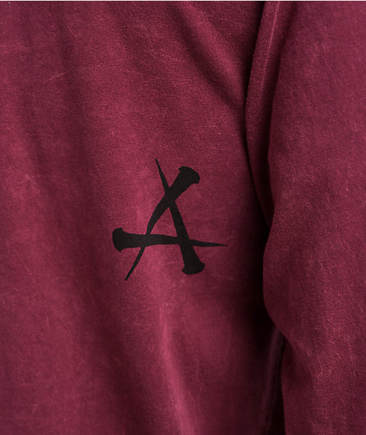 Afflicition Crows Burgundy Lava Wash Long Sleeve T-Shirt