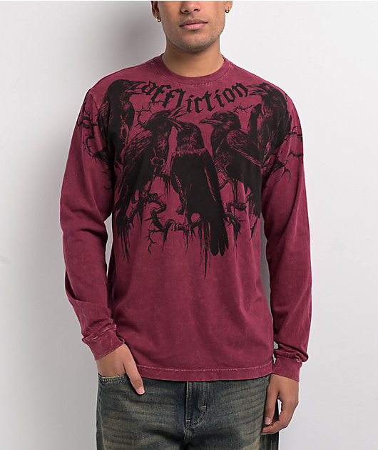Afflicition Crows Burgundy Lava Wash Long Sleeve T-Shirt | Zumiez