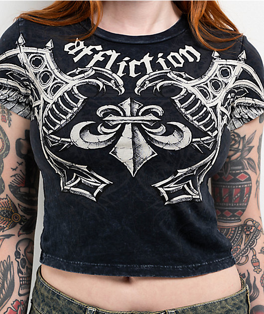 Affliction Aguilas Black Lava Wash Crop T-Shirt