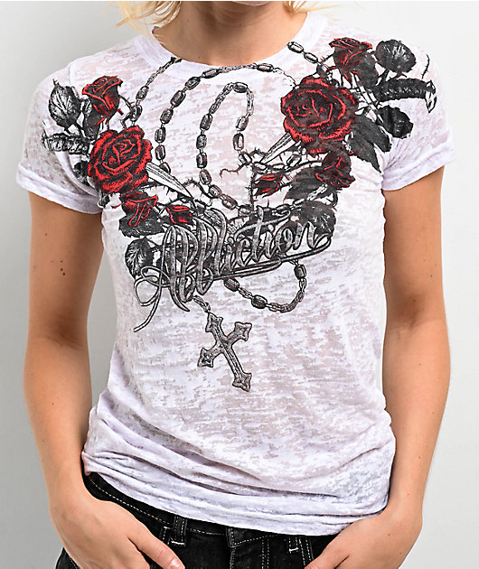 Affliction Amber Rose White Burnout T-Shirt | Zumiez