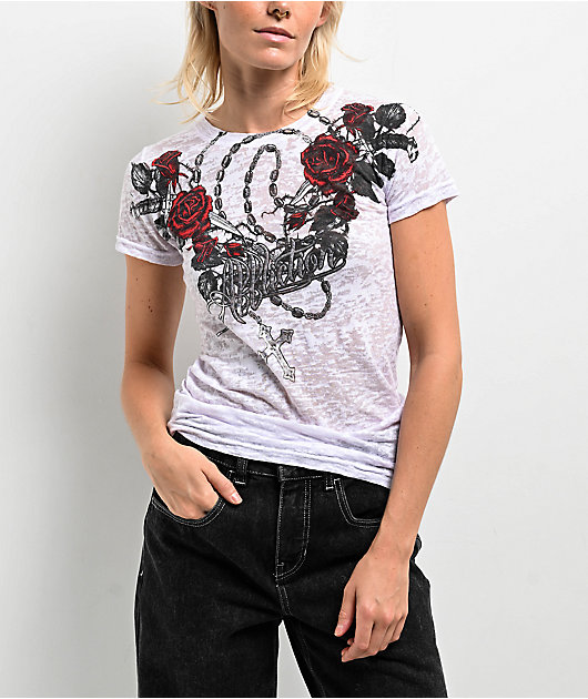 Affliction Amber Rose White Burnout T-Shirt | Zumiez