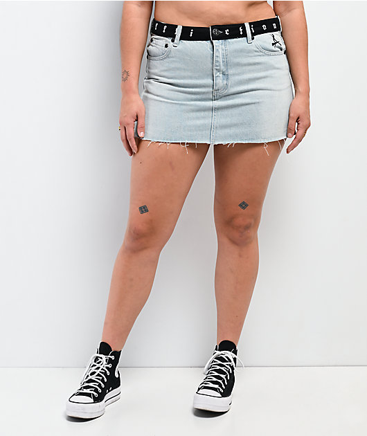 Affliction Angel Wings Blue Denim Cutoff Mini Skirt