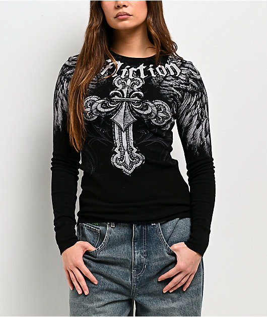 MIRROR9 黒 Angelo logo longsleeve Tshirt Affliction Angelo Black Thermal Long Sleeve T-Shirt | Zumiez