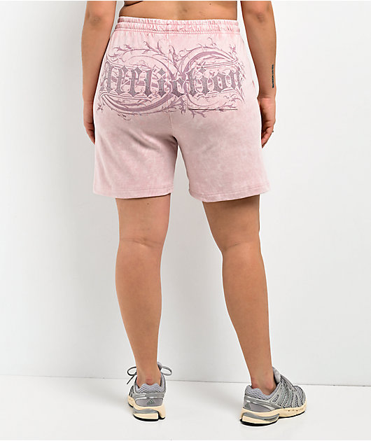 Affliction Ayala Peach Pink Rhinestone Sweat Shorts