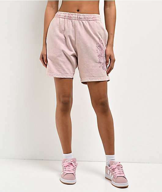 Affliction Ayala Peach Pink Rhinestone Sweat Shorts
