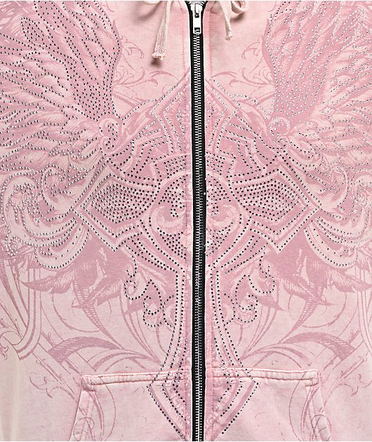 Affliction Ayala Rhinestone Pink Wash Zip Hoodie