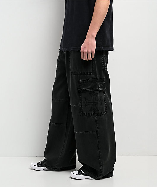 Affliction Black Wash Ultra Wide Leg Cargo Jeans | Zumiez