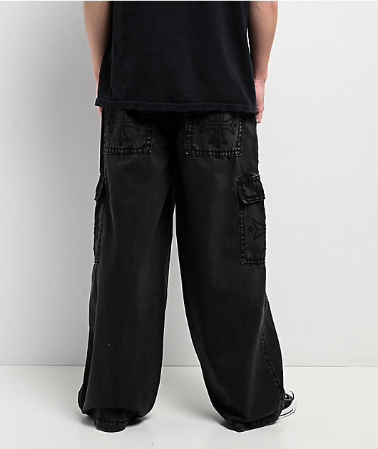 Affliction Black Wash Ultra Wide Leg Cargo Jeans | Zumiez