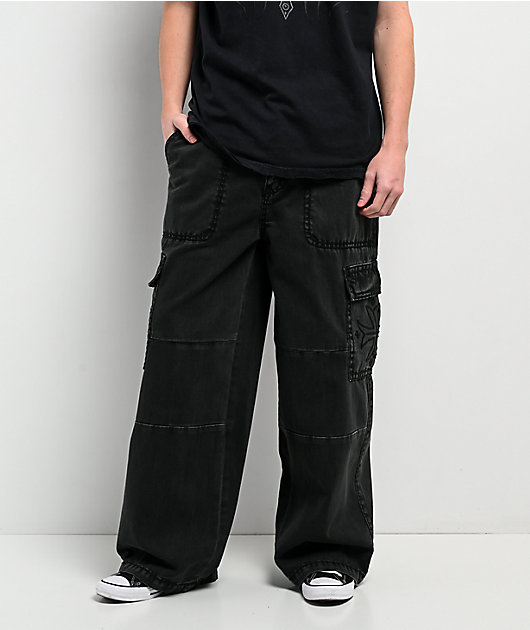 Affliction Black Wash Ultra Wide Leg Cargo Jeans | Zumiez