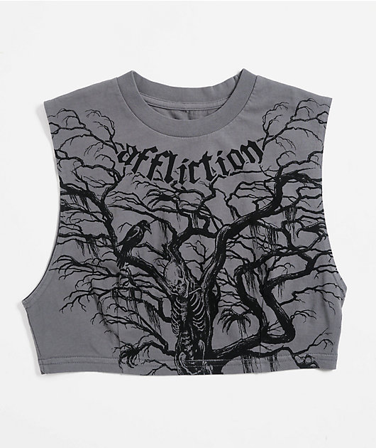 Affliction Catharsis Grey Crop Tank Top