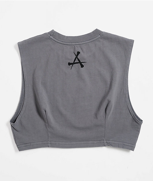 Affliction Catharsis Grey Crop Tank Top