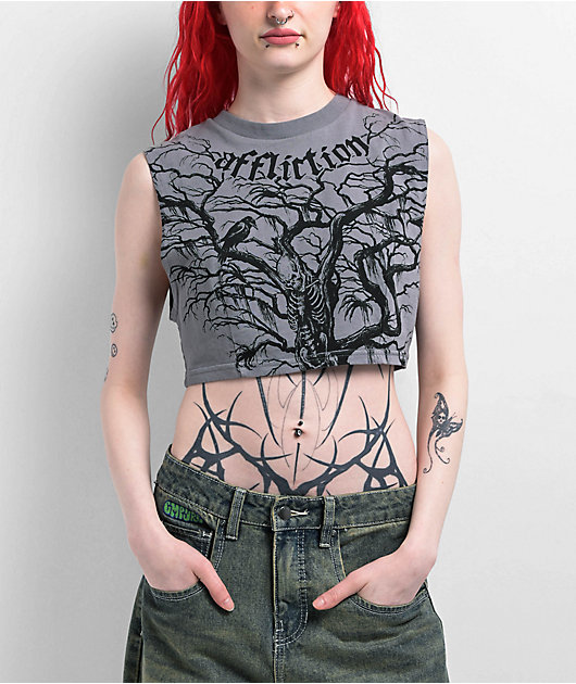Affliction Catharsis Grey Crop Tank Top