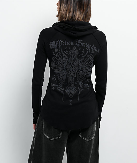 Affliction Chaos Theory Black Thermal Button Up Hoodie