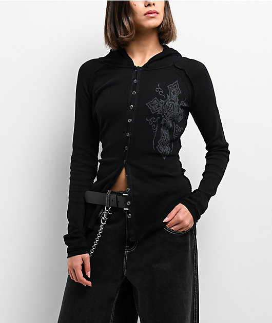 Affliction Chaos Theory Black Thermal Button Up Hoodie