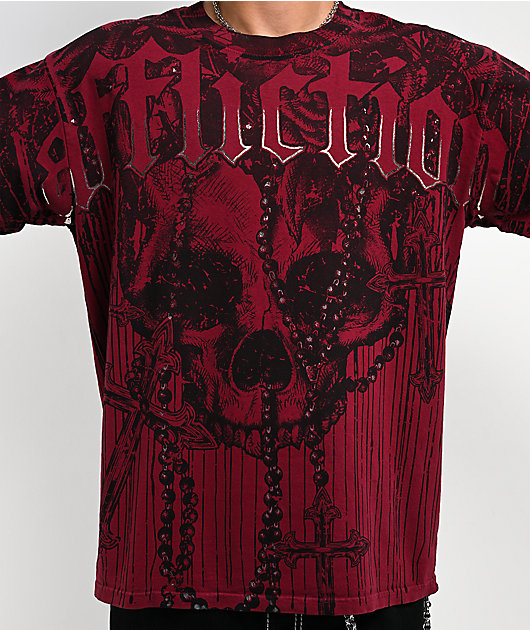 Affliction Chemical Rain Red & Grey 2fer Long Sleeve T-Shirt