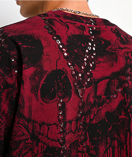 Affliction Chemical Rain Red & Grey 2fer Long Sleeve T-Shirt