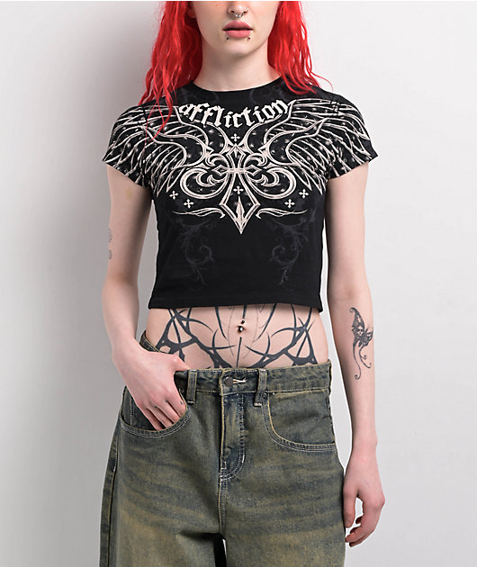 Affliction Chrome Black Crop T-Shirt