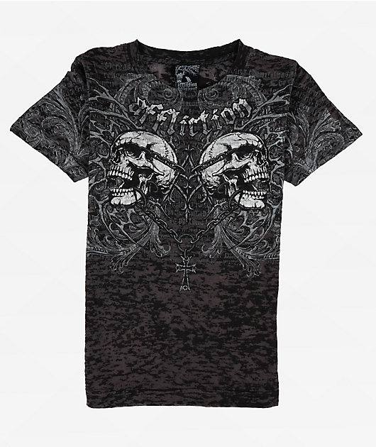 Affliction Collapse Black Wash Crop T-Shirt