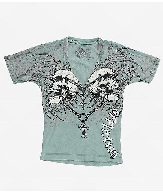 Affliction Collapse Blue Wash V-Neck T-Shirt | Zumiez