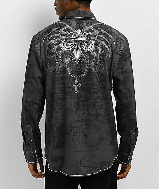 Affliction Collapse Grey Long Sleeve Button Up Shirt