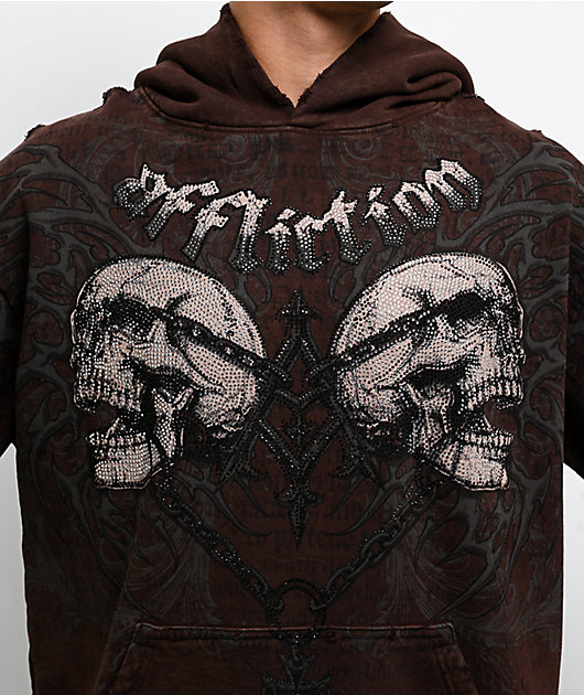 Affliction Collapse Rhinestone Brown Wash Hoodie | Zumiez