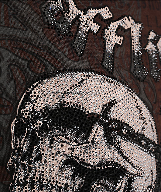 Affliction Collapse Rhinestone Brown Wash Hoodie