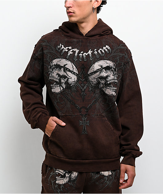 Affliction Collapse Rhinestone Brown Wash Hoodie | Zumiez