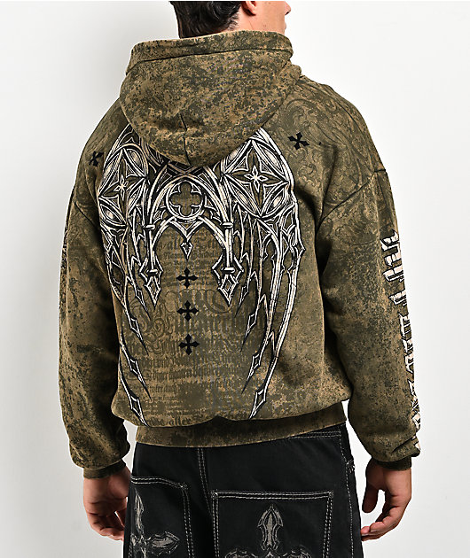 Affliction Courage Faux Fur Green Zip Hoodie