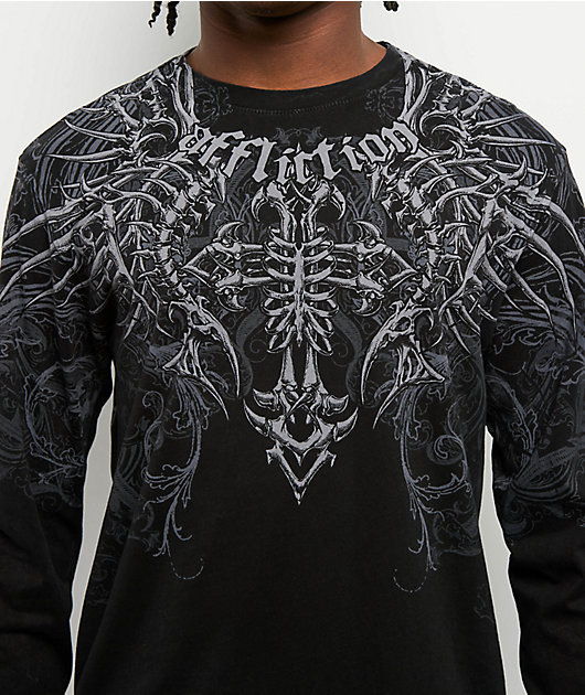 Affliction Cross And Bones Black Long Sleeve T-Shirt