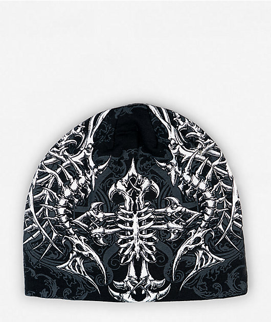 Affliction Cross And Bones Black Reversible Beanie