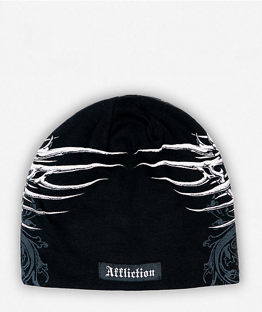 Affliction Cross And Bones Black Reversible Beanie
