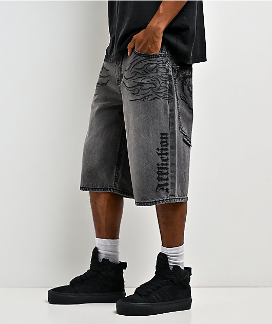 Affliction Crossed Chains Grey Wash Denim Shorts