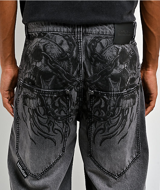Affliction Crossed Chains Grey Wash Denim Shorts