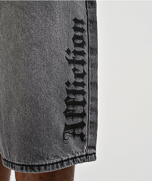 Affliction Crossed Chains Grey Wash Denim Shorts