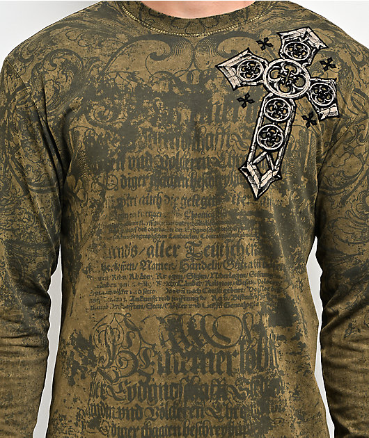 Affliction Crossed Green Long Sleeve T-Shirt