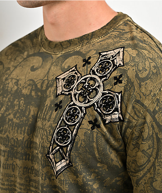 Affliction Crossed Green Long Sleeve T-Shirt