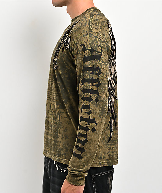 Affliction Crossed Green Long Sleeve T-Shirt