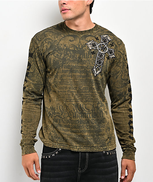 Affliction Crossed Green Long Sleeve T-Shirt