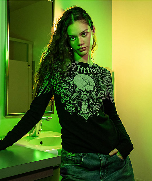 Affliction Crossed Over Black Lava Thermal Long Sleeve T-Shirt
