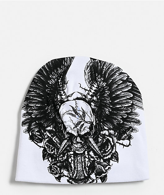 Affliction Crossed Over White Skully Beanie | Zumiez