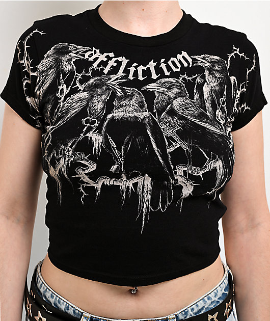 Affliction Crows Black Crop T-Shirt