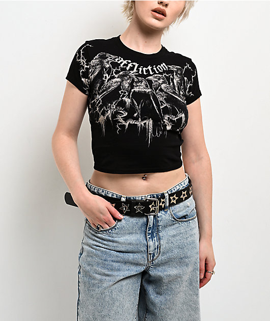 Affliction Crows Black Crop T-Shirt