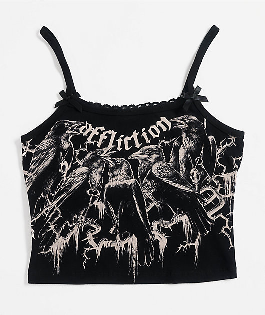 Affliction Crows Black Lace Crop Tank Top
