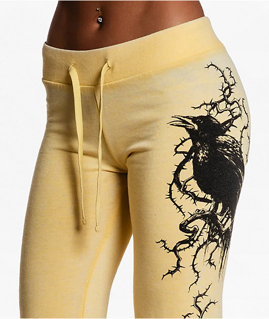 Affliction Crows Burnout Yellow Sweatpants