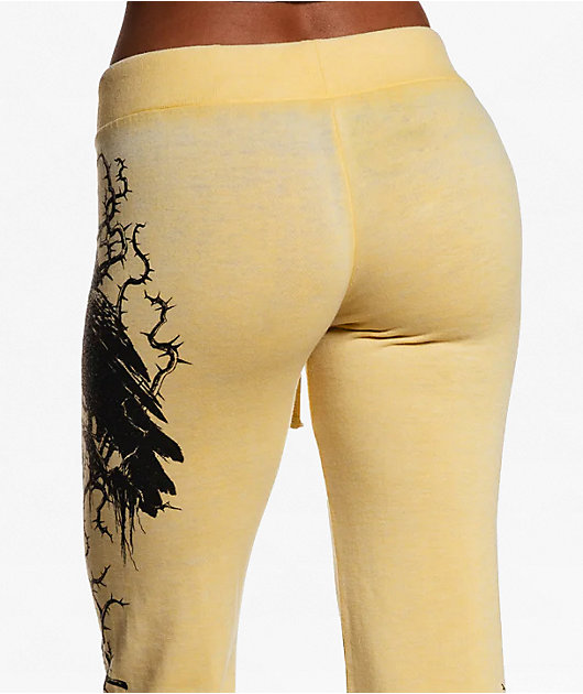Affliction Crows Burnout Yellow Sweatpants