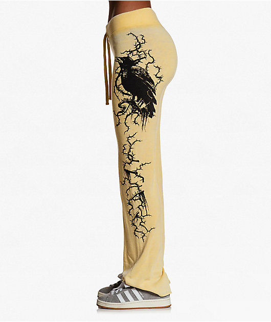 Affliction Crows Burnout Yellow Sweatpants